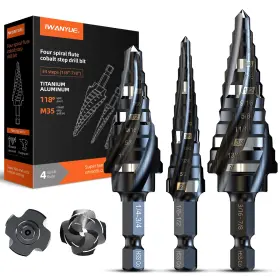 M35-1 1wanyue M35-1/8-7/8 M35 Cobalt Hss Step Drill Four Spiral Flute Bit1/8 Inch 7/8 3pcs