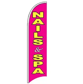4 Less 722134373484 Nails Spa - Windless Swooper Flag Feather Banner Sign 2.5 Ft X 11.5 Pink