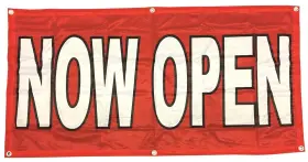 2x4fabric 4less 2x4 Ft Now Open Banner Vinyl Alt Sign - Fabric Rb Red