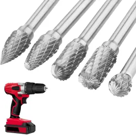 A Selected 604213561305 5pcs Premium Tungsten Steel Carbide Rotary Burr Set 1/4inch Shank Double Cut Ca