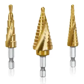 Aimeiyat 445020386384 Step Drill Bit Set - 3 Piece High Speed Steel Spiral Grooved For