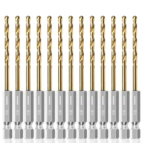 Aimlentool Hs-1/8-13pcs 13pc 1/8 Inch Titanium Coated Twist Hex Shank Drill Bit Set 135 Degree Tip Hss