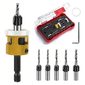 Ainazongo 763300187351 5 Pcs Countersink Drill Bit Set With Low Friction Depth Stop Replace