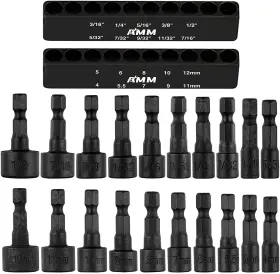 Amm Tools 744759901378 20pcs Power Nut Driver Set For Impact Drill 1/4 Inch Hex Head Bit Sae