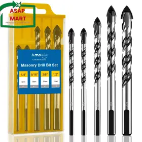 Amoolo 445022154134 Masonry Drill Bit Set 5pcs Concrete Bits With Carbide Tip 1/4 Inch -1/