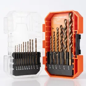 Amoolo 974157525508 Cobalt Drill Bit Set 16pcs 1/16 Inch -3/8 M35 High Speed Steel Metal Bits J