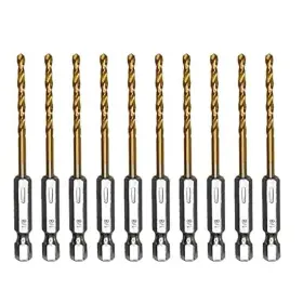 Ah1907-1 Amoolo 1/8 Hex Shank Drill Bits 10pcs Titanium Hss Twist Impact Bit Set F
