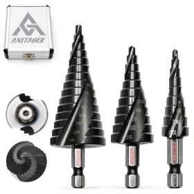 Agub-2504 Anitager Unibit Step Drill Bit Set 3piece M35 Cobalt Hss Tialn 5/32 Inch 11/4 Range S