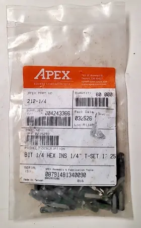 212-1 Apex 212-1/4 60 Pack Of 1/4ftft Torq-set Hex Insert Bits