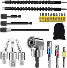 As Shown 765074614156 Flexible Drill Bit Extension Set 105 Right Angle Attachment 1/4 3/8 1/