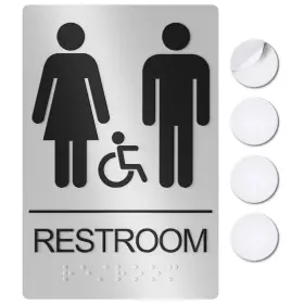 As0032 Assured Signs Unisex Bathroom Restroom Sign 1 Pack Silver Wheelchair