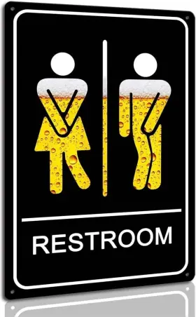 Hy2292512 Aucio Unisex Restroom Signs Funny Toilet Door Metal Sign For Office Or Black
