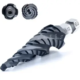 Augtouf 974157528158 Toolant Four Spiral Flute Cobalt Step Drill Bit 1/8 Inch - 1/2 Impact Ready Metal &