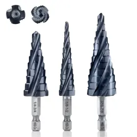 Augtouf 974157528189 Four Spiral Flute Cobalt Step Drill Bit Set Impact Ready For Metal Wood Plastic