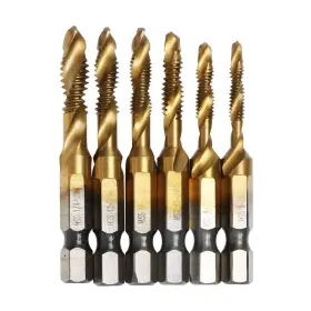 02426001 Autotoolhome 6 Pack Titanium Combination Drill Tap Bit Set Screw Tapping Sae 6-3
