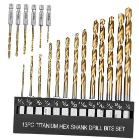 Auyaars-hss-titanium-19pcs Auyaars 19 Pcs Hex Shank Drill Bit Set 1/16 Inch -1/4 Hss Titanium Coated Twist Bits For