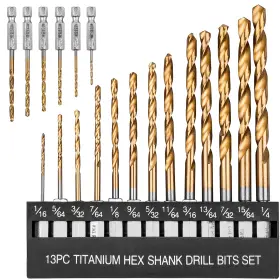 Zuan00001 Auyaars 19 Pcs Hex Shank Drill Bit Set 1/16 Inch -1/4 Hss Titanium Coated Twist Bits For