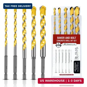 Baker And Bolt 195893324033 Extra 5 Pcs 5.12 Inch Masonry Drill Bit Set For Concrete High-speed S