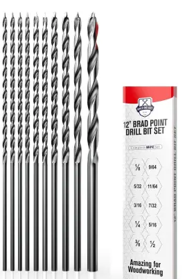 Bb-0011 Baker And Bolt Extra Long 12 Inch Brad Point Drill Bit Set For Wood High-speed Steel