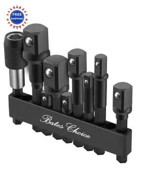 Dcea009b421 Bates Choice Impact Socket Adapter Set 9 Pcs 1 4 3 8 2 Magnetic Bit Holder Bates- Shank Drill