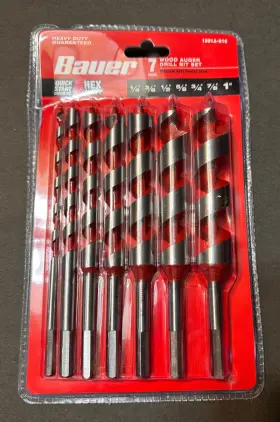 1891a-b19 Bauer 7pc Heavy Duty Wood Auger Drill Bit Set