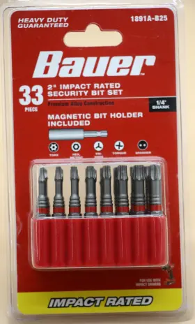1891a-b25 Bauer New 33 Piece 2ftft Impact Rated Security Bit Set
