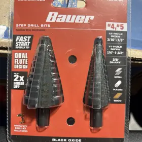 1891a-b8 Bauer 4 Inch And 5 Step Drill Bits With 3/8 Shaft Metal Plastic Wood New