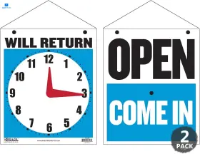 4398 Bazic Products Open Sign 7.5 Inch X9 Clock Will Return Be 2-pack Return/open