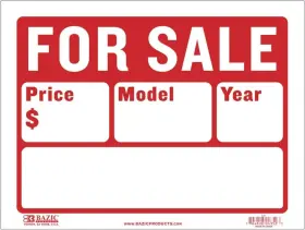 Bazic Products 764608043011 9 Inch X 12 For Sale Sign 2-line S-2 Each