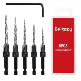 Behappy 445045987986 Countersink Drill Bit Set 5pcs M2 Hss Tapered Wood Bi