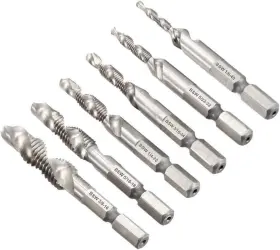 Bestgle 603935148986 Set Of 6 Sae Drill Tap Combination Bits Hss Deburr Countersink Bit With 1/4