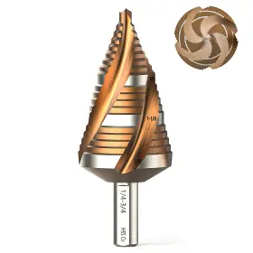 Bs2212 Bestwork 7/8 Inch - 1-3/8 Four Spiral Flute Step Drill Bit Unibit Bits 3/8 Hex Sh