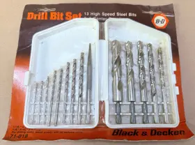 71-018 Black Decker 14353 Nos Vintage And Drill Bit Set 14-piece - 1/16 Inch To 1/2 With Case