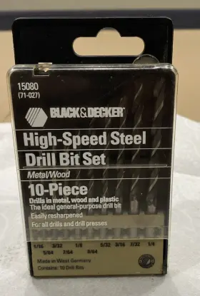 15080 Black Decker And 10 Piece Drill Bit Set Metal/wood Plastic Made In Germany