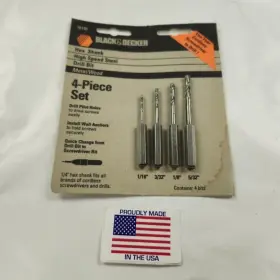 16193 Black Decker And Hex Shank 4 Piece High Speed Steel Drill Set Usa New