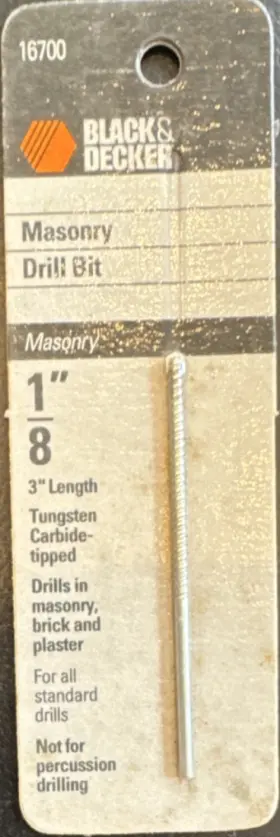 Black Decker 16700 Masonry Drill Bit Tungsten Carbide-tipped 1/8 Inch X 3