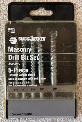 16725 Black Decker And Usa 5 Piece Masonry Concrete Drill Bit Set 3/16 1/4 5/16 3/8 1/2 Inch