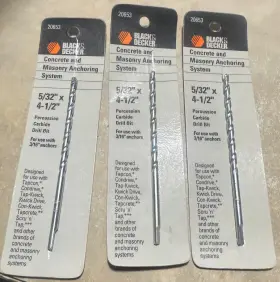 20653 Black Decker And Masonry Anchoring Carbide Drill Bit 5/32 X 4.50 Inch Lot Of 3 Bits