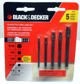 624954-00 Black Decker And Glass/tile 5 Pc. Drilling Set 16912 5/16 1/4 2 3/16 1/8 Nos