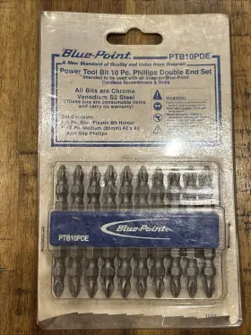 Ptb10pde Blue-point Power Tool 10 Piece Bit Phillips Double End Set # With Holder