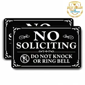 979212 Bo Vera 2 Pack No Soliciting Sign For House 9x6 Aluminum Metal Self-adhesive Weatherproo