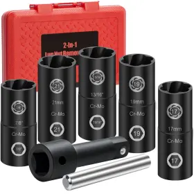 Bornpye 768383101058 2-in-1 Lug Nut Removal Tool And Impact Socket Set With 1/2 Inch Drive Easy Out Br