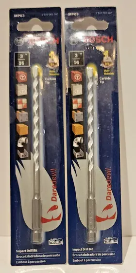 2610043962 Bosch Daredevil Mp03 Drill Bit 3/16 Inch X 6 Multiple Use And Material 2 Bits New