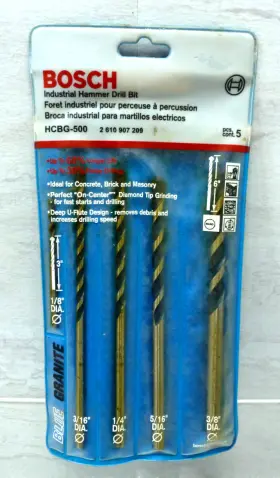 2610907209 Bosch Genuine 5 Pc Blue Granite Industrial Hammer Drill Bit Set Hcbg-500 Unused