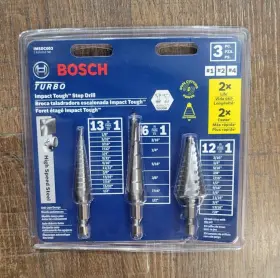 Imsdc003 Bosch 3 Pc. High-speed Steel Impact Tough Turbo Step Drill Bit Set New