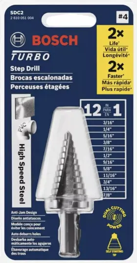 Sdc2 Bosch Brand New Step Drill Bit #4 3/16 Inch To 7/8 Turbo High Speed