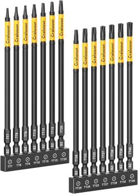 Branded01 313099390304 14pcs Impact Long Torx Bit Set 6-inch T7 T40 Tamper Proof Star Bits Magn