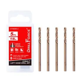 Branded01 744110795950 5 Pcs 1/8 Inch M35 Cobalt Left Hand Drill Bits Set For Removing Broken Stubs Screws