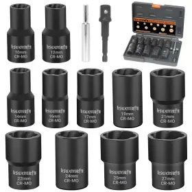 Xw009 Bsuxmafg Bolt Nut Extractor Set 13 Pcs Easy Out 1/2inch Drive Lug