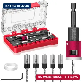 Burmong 48612-525 5-piece Countersink Drill Bit Set With Adjustable Depth Stop 1/4 Inch Hex S